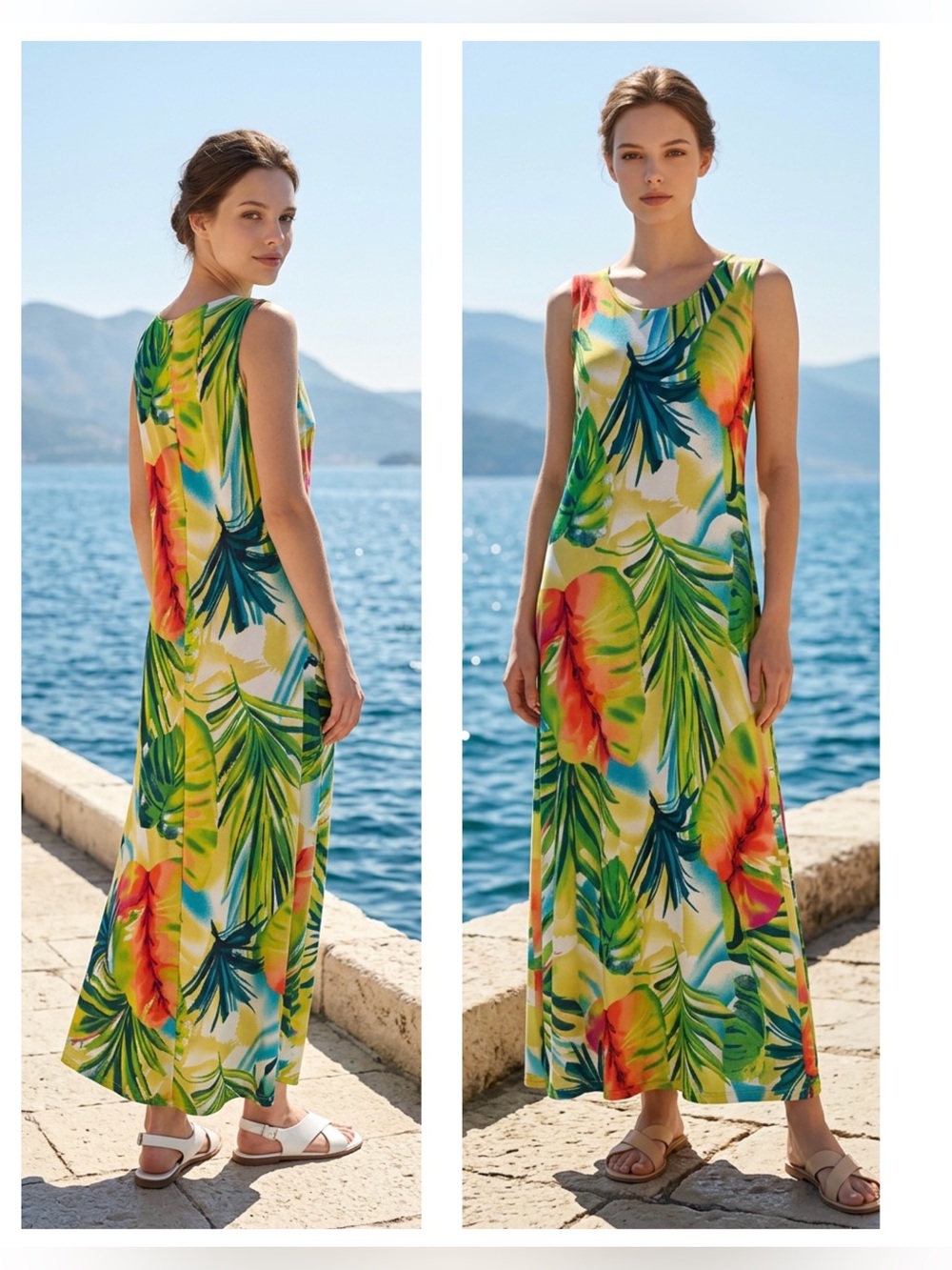 Attitudes by Renee Women Sz L tropical Hawaiian sleeveless Maxi Shift dress